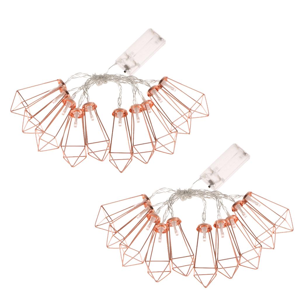 2Pcs Metal Rose Gold Geometric String Lights Home Garden Decor Warm White