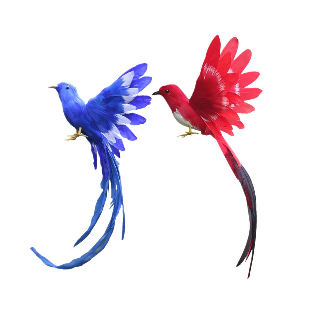 2 Pieces Artificial Bird Feathered Realistic Garden Home Decor Ornament Tail