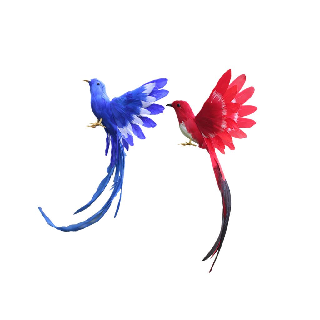 2 Pieces Artificial Bird Feathered Realistic Garden Home Decor Ornament Tail