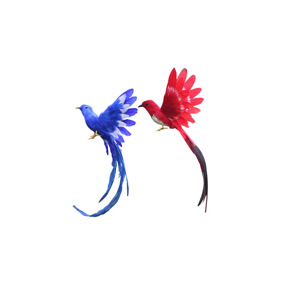 2 Pieces Artificial Bird Feathered Realistic Garden Home Decor Ornament Tail