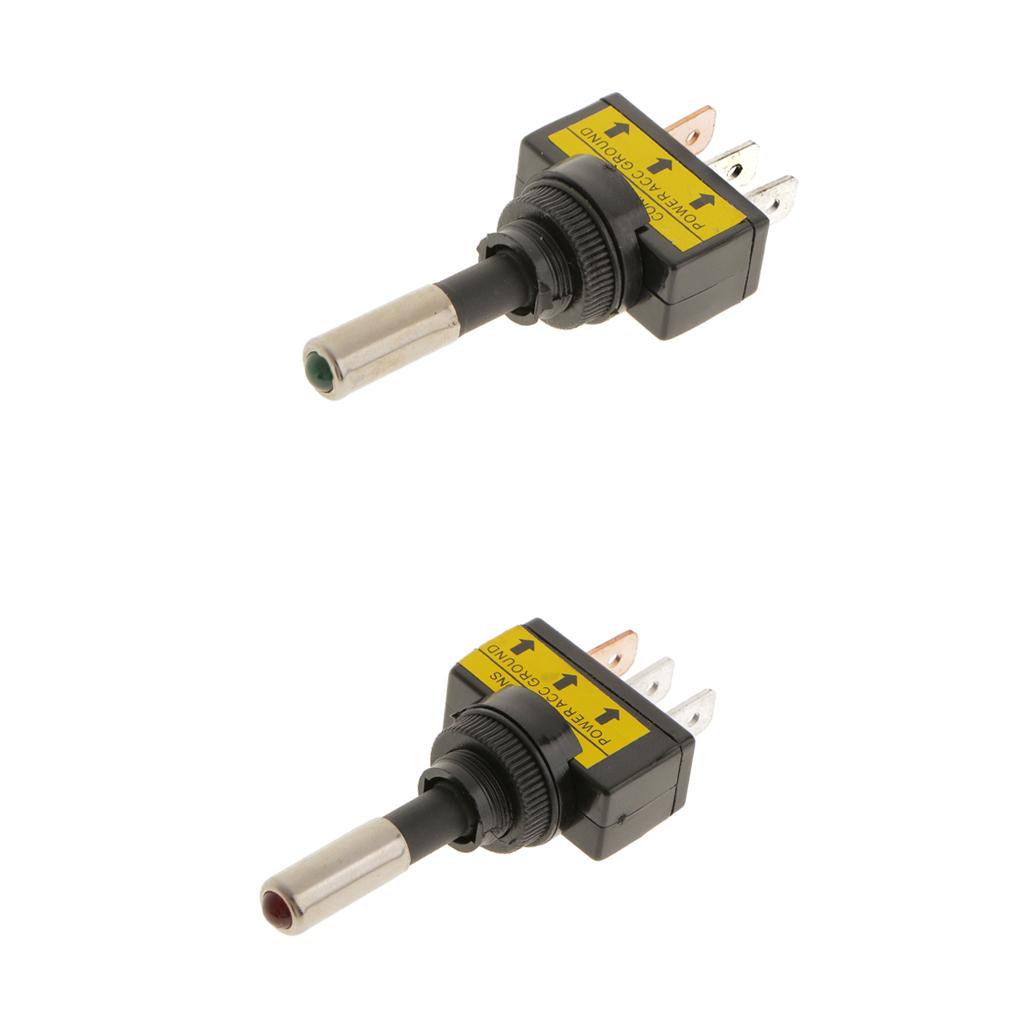 2 Pieces Car Boat 12V 20A Red and Green LED Rocker Toggle 3Pin SPST Switch