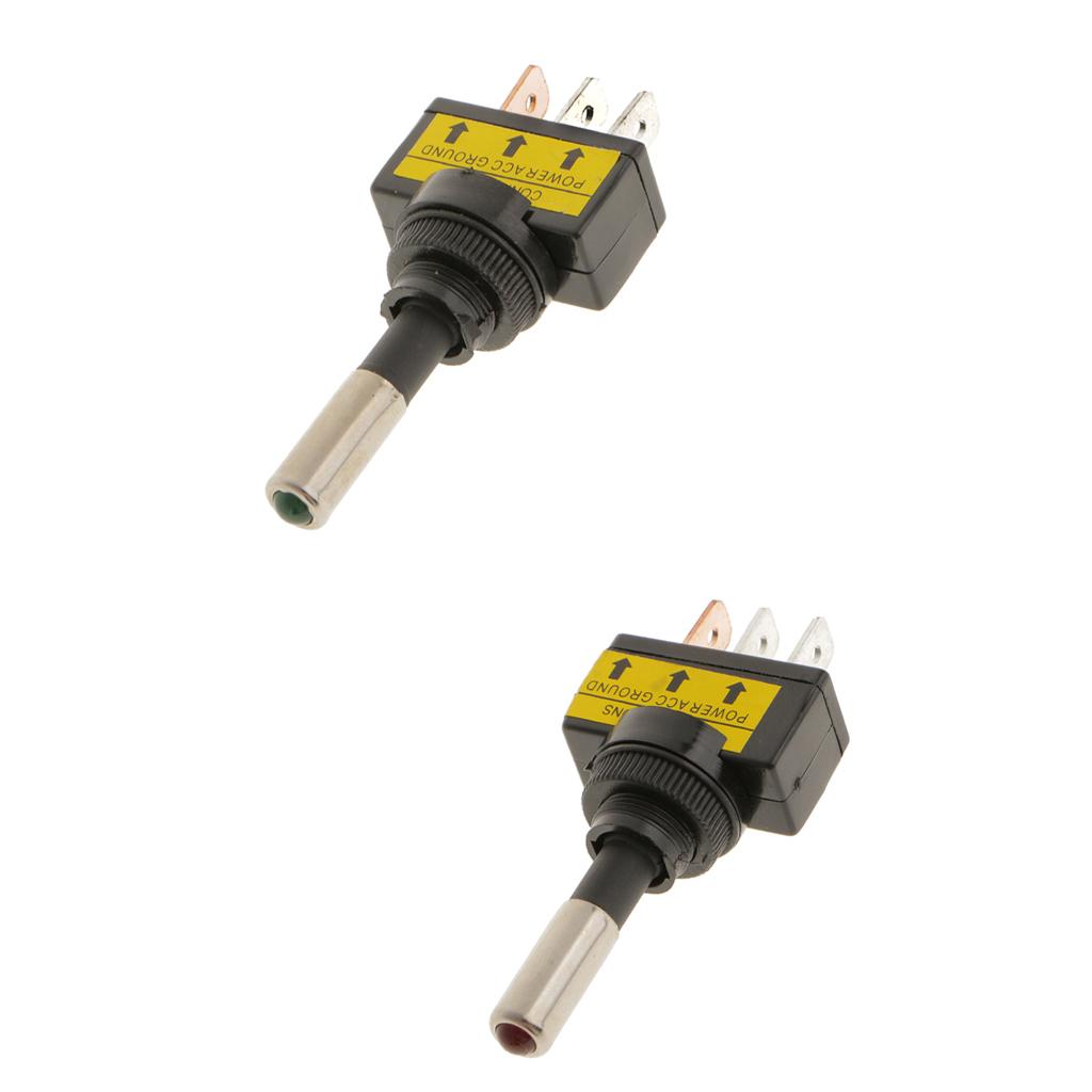 2 Pieces Car Boat 12V 20A Red and Green LED Rocker Toggle 3Pin SPST Switch