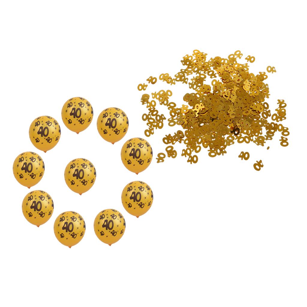 10 Gold Latex Balloons&Glitter Number 40 Confetti 40th Birthday Party Decor