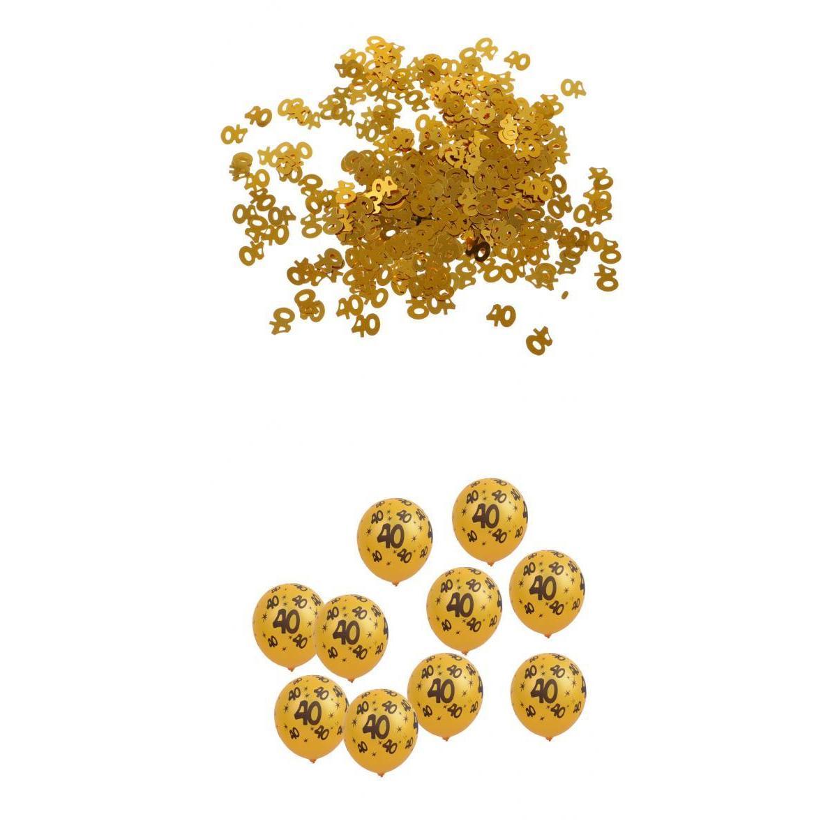 10 Gold Latex Balloons&Glitter Number 40 Confetti 40th Birthday Party Decor