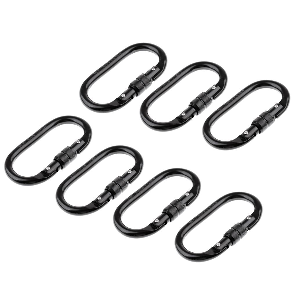 7 Pieces 25KN Screw Lock Oval Carabiner Rock Climbing Dog Clip Hammock Hook