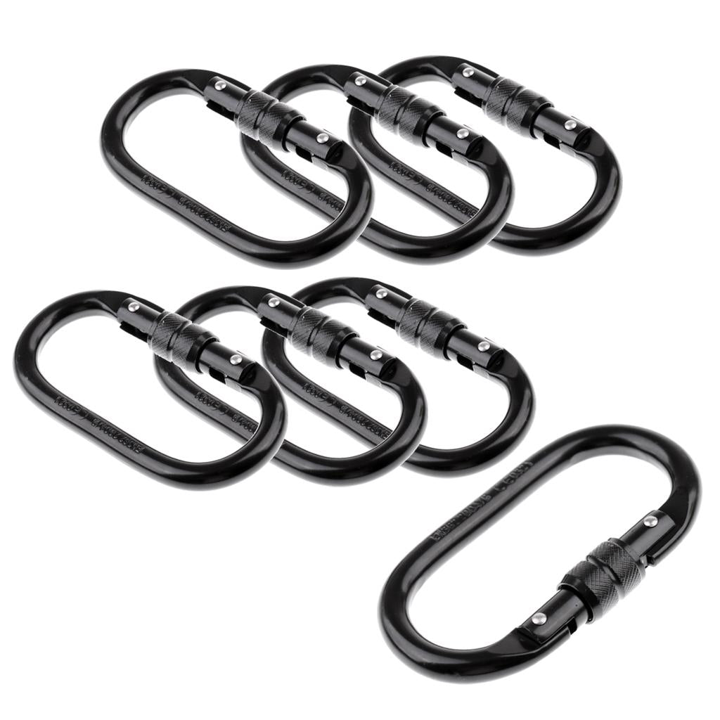 7 Pieces 25KN Screw Lock Oval Carabiner Rock Climbing Dog Clip Hammock Hook