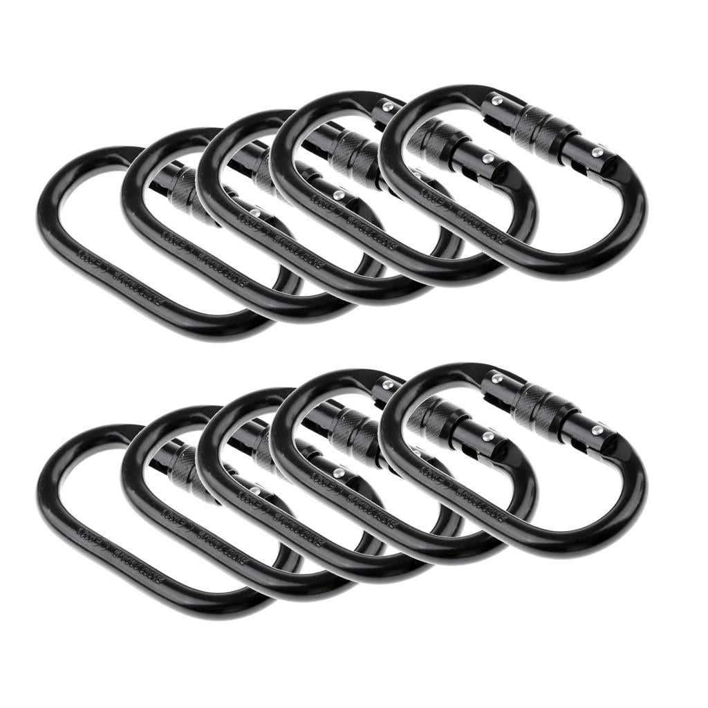 10 Pieces 25KN Screw Lock Oval Carabiner Rock Climbing Dog Clip Hammock Hook