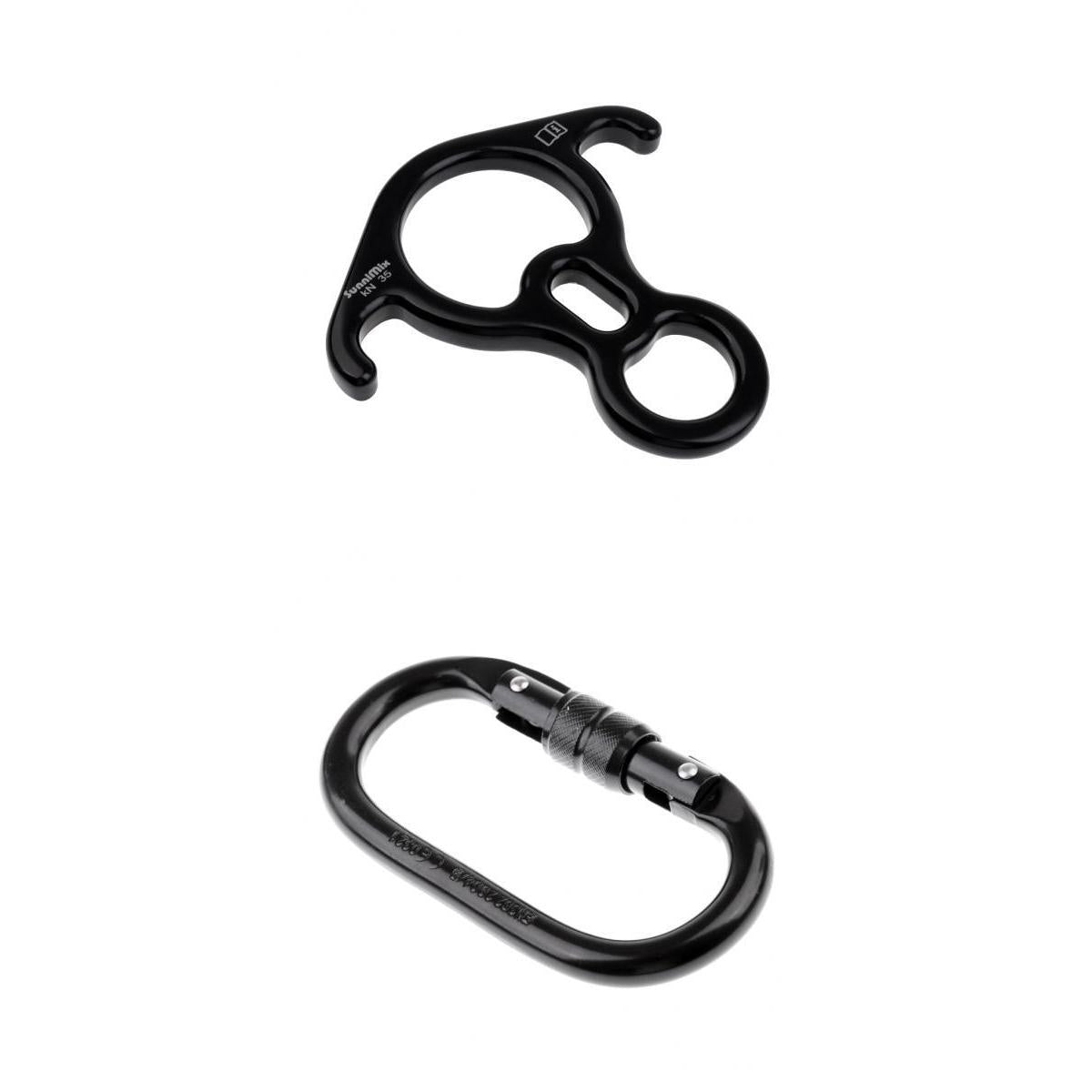 25KN Oval Steel Screw Lock Carabiner + Figure 8 Descender for Rock Climbing