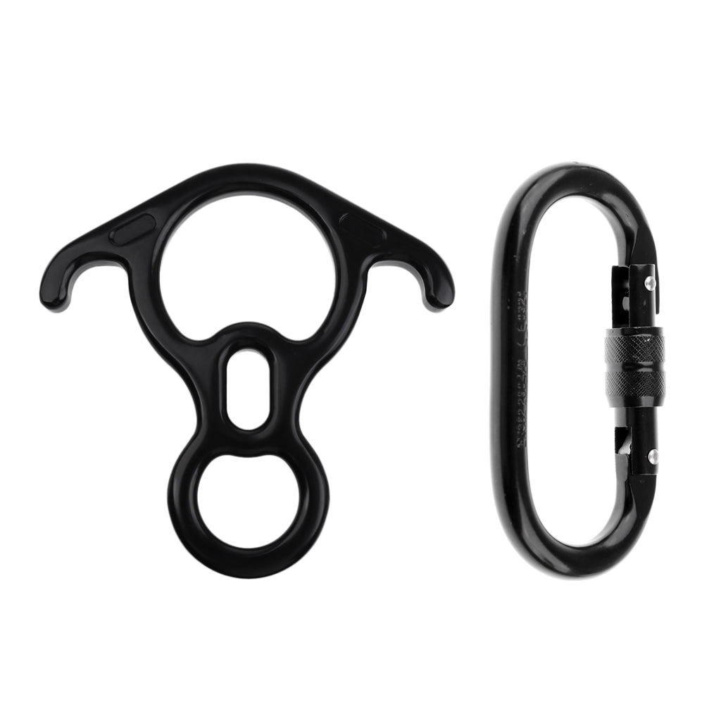 25KN Oval Steel Screw Lock Carabiner + Figure 8 Descender for Rock Climbing