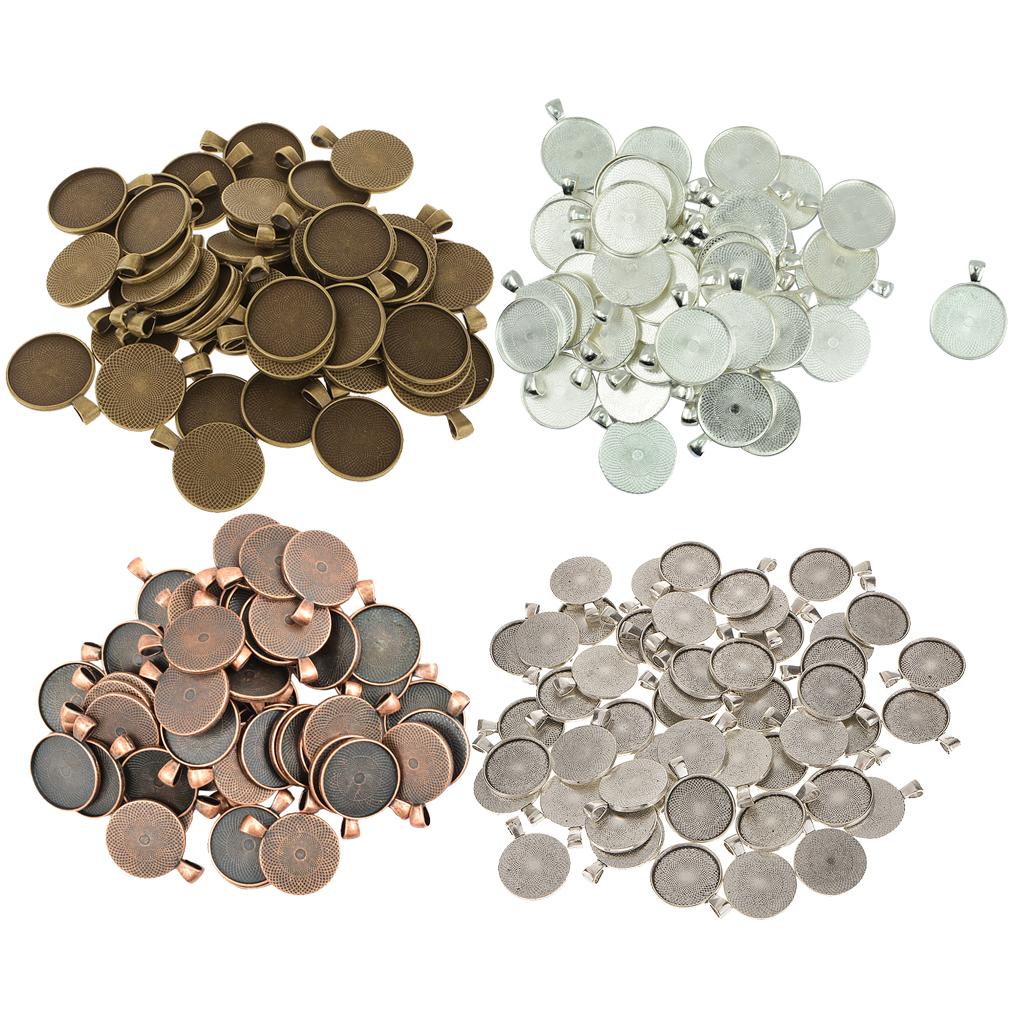200 Pieces Blank Round Bezel Tray Base Cabochon DIY Pendants Charms Craft