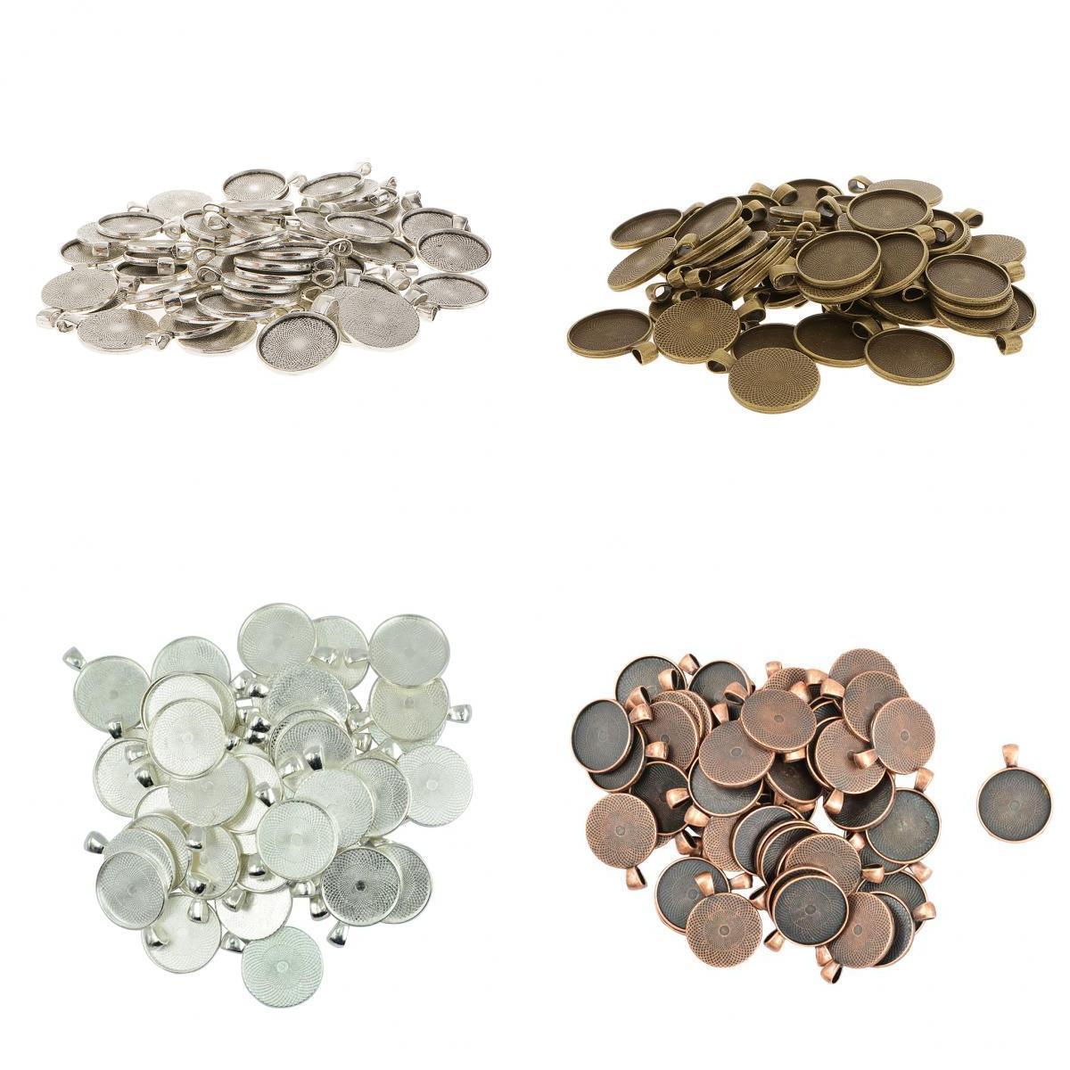 200 Pieces Blank Round Bezel Tray Base Cabochon DIY Pendants Charms Craft