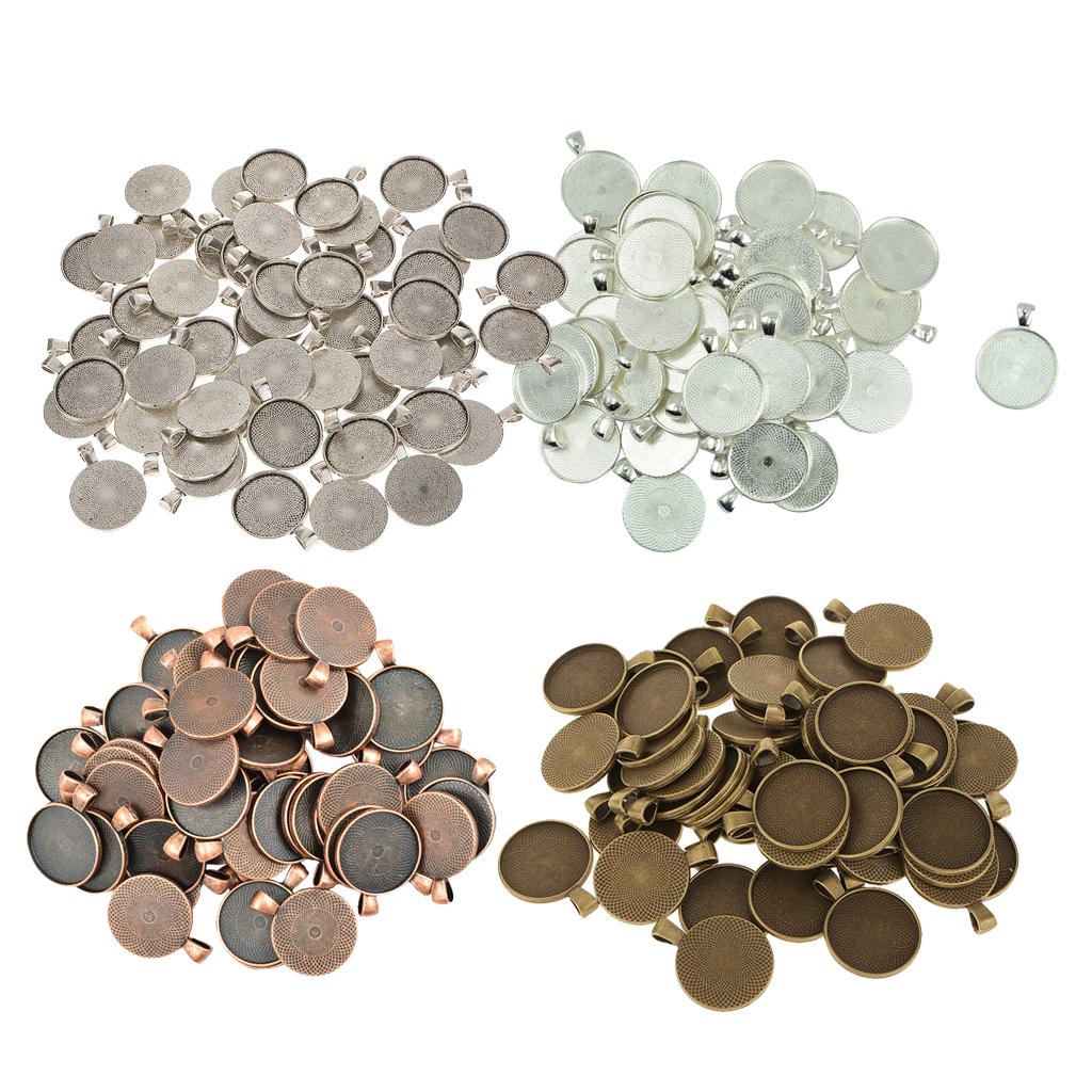 200 Pieces Blank Round Bezel Tray Base Cabochon DIY Pendants Charms Craft