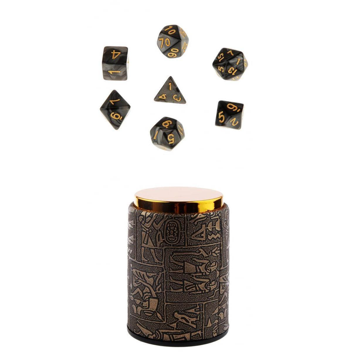 7X Polyhedral Dice for Dungeons and Dragons Table Games+Dice Cup Black