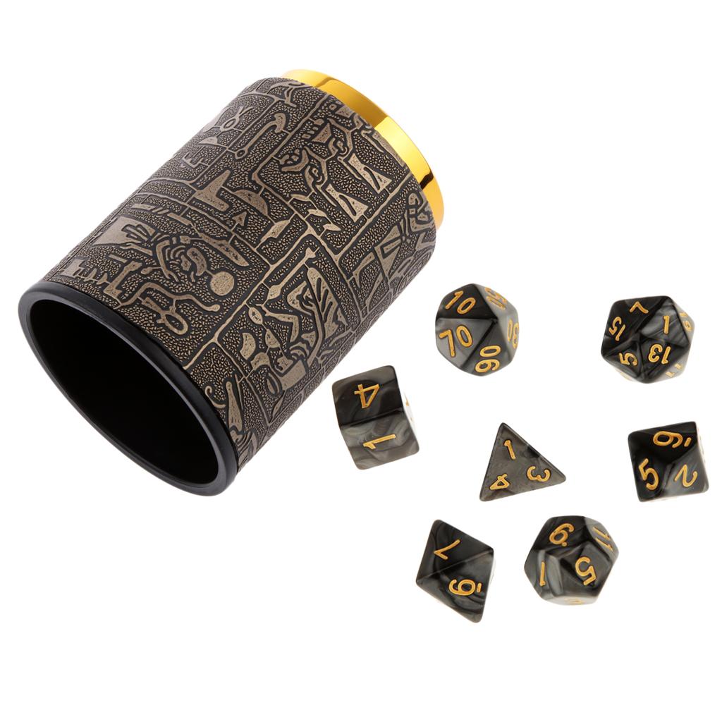 7X Polyhedral Dice for Dungeons and Dragons Table Games+Dice Cup Black