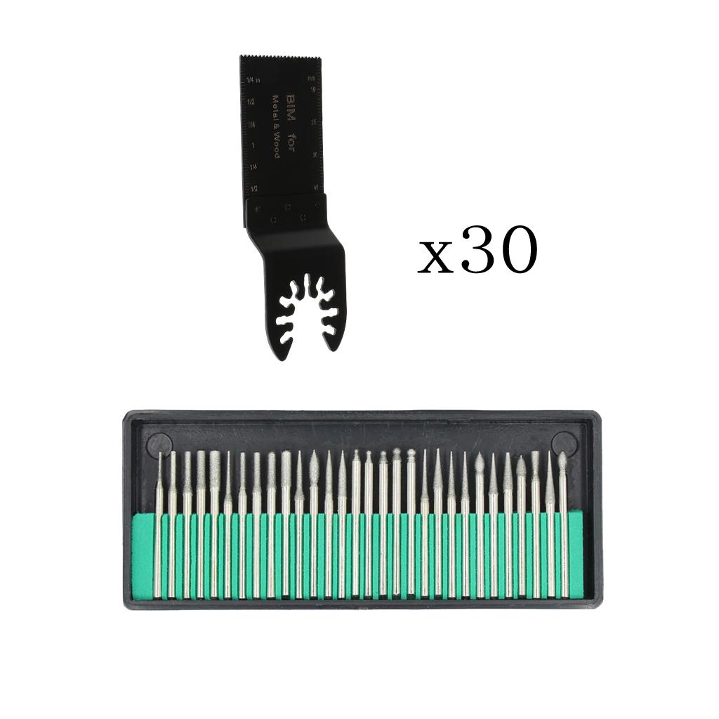 30Pcs Grinding Head 3mm Shank + Set of 20Pcs Oscillating Saw Blade