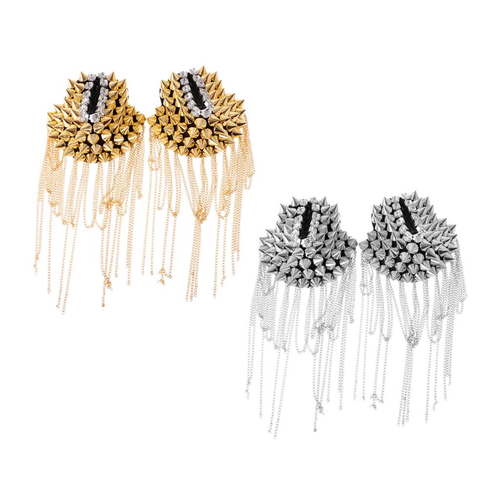 2 Pairs Punk Tassel Epaulette Rivet Shoulder Board Mark Costume Brooch Badge