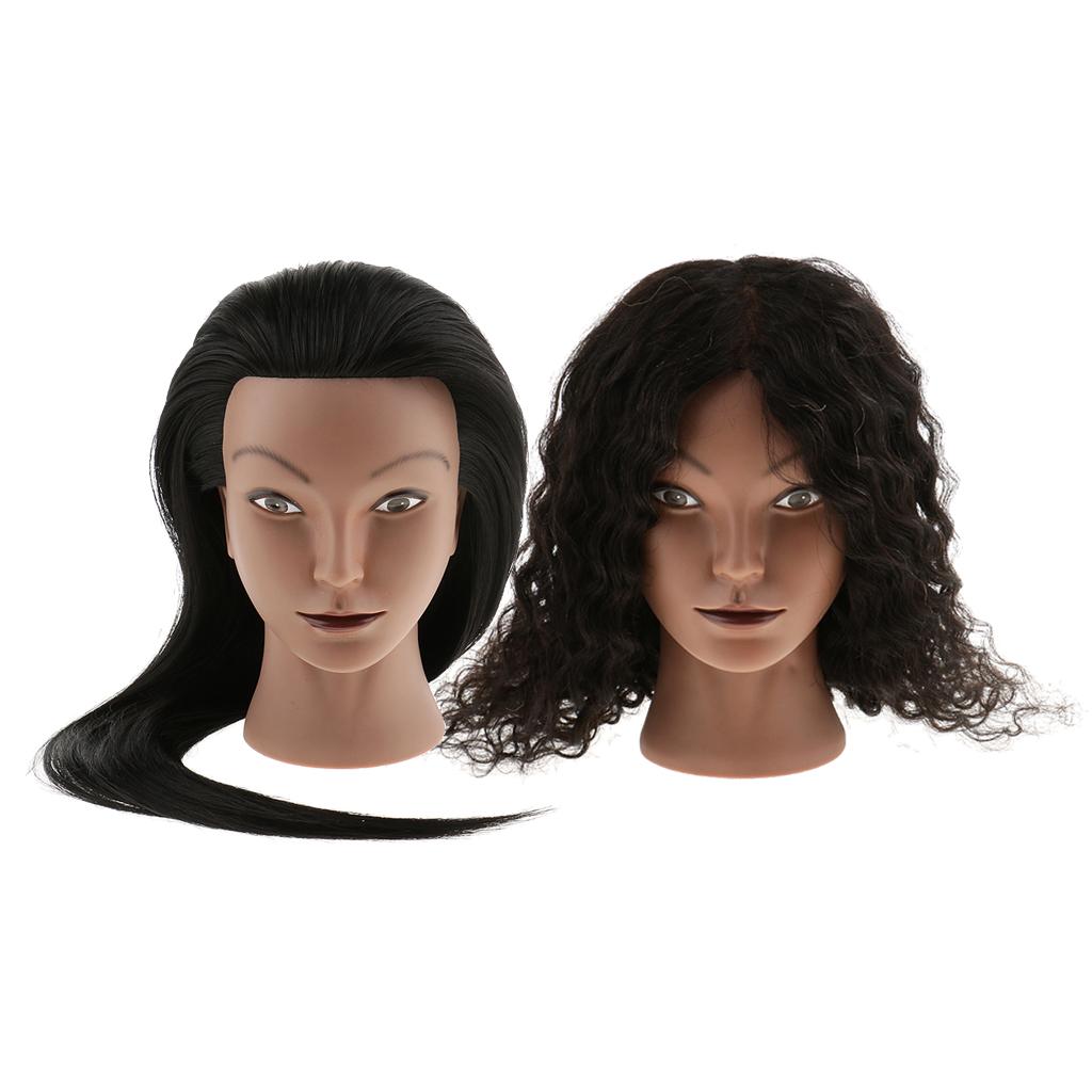2 Pieces Cosmetology Silicone Practice Training Mannequin Head with Hair