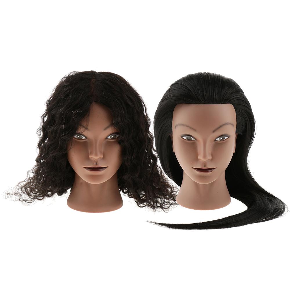 2 Pieces Cosmetology Silicone Practice Training Mannequin Head with Hair