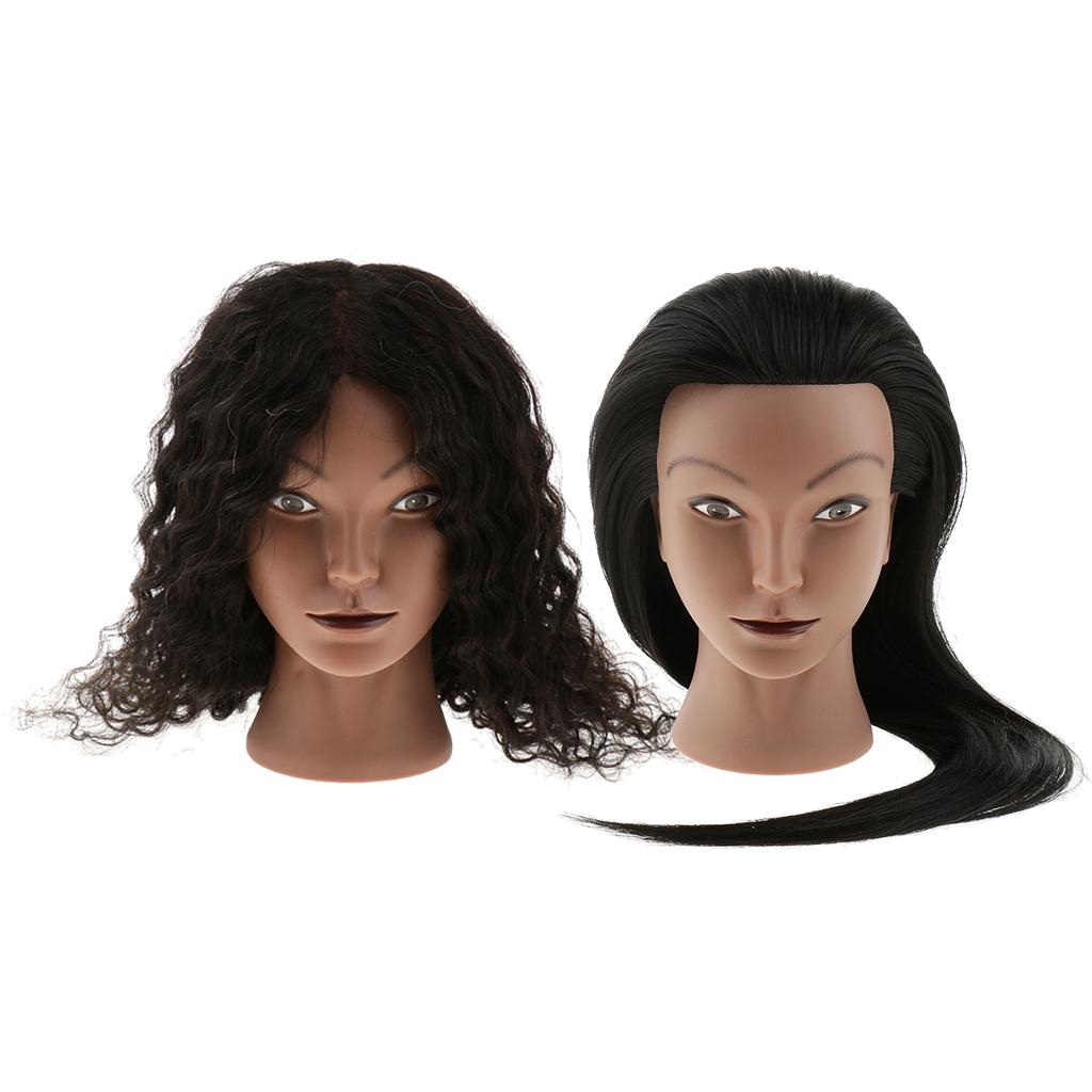2 Pieces Cosmetology Silicone Practice Training Mannequin Head with Hair