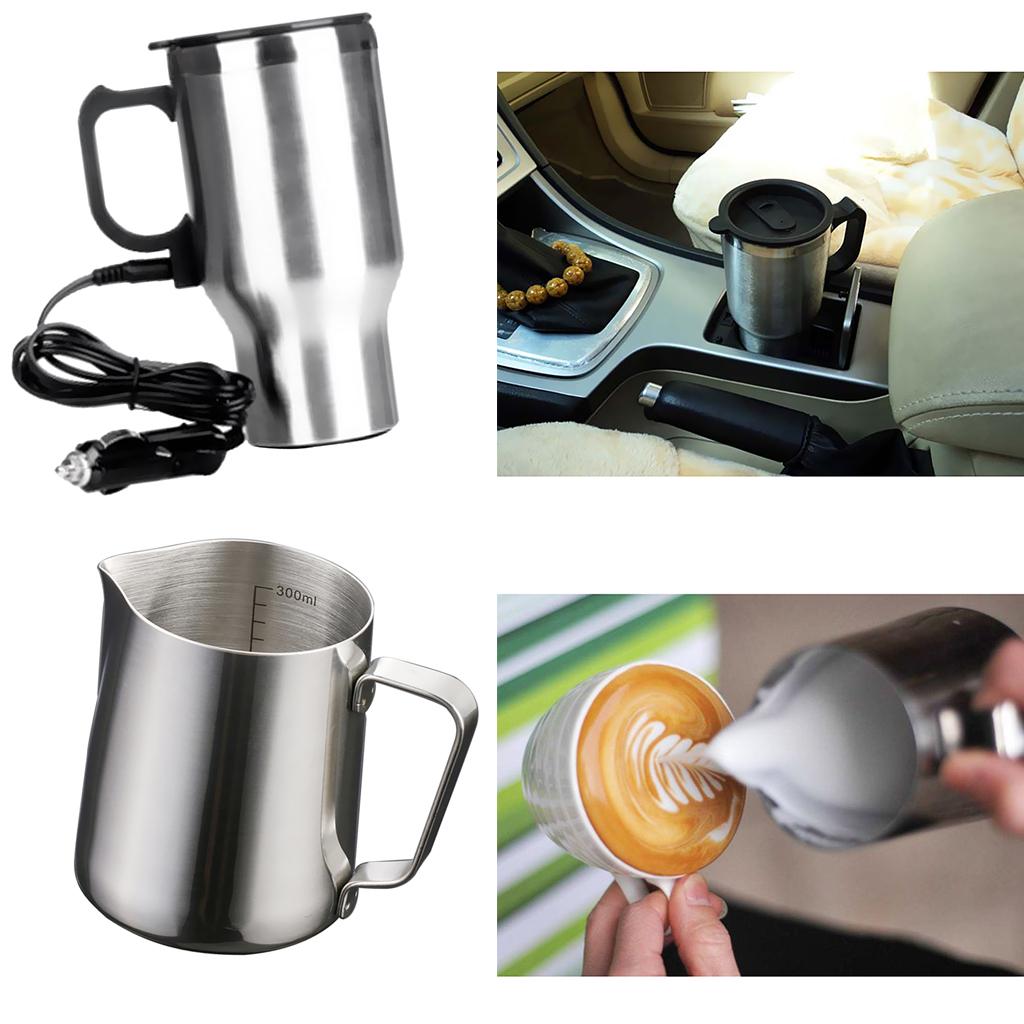 350ml Stainless Steel Coffee Frothing Latte with Scale+Car Heated Travel Mug