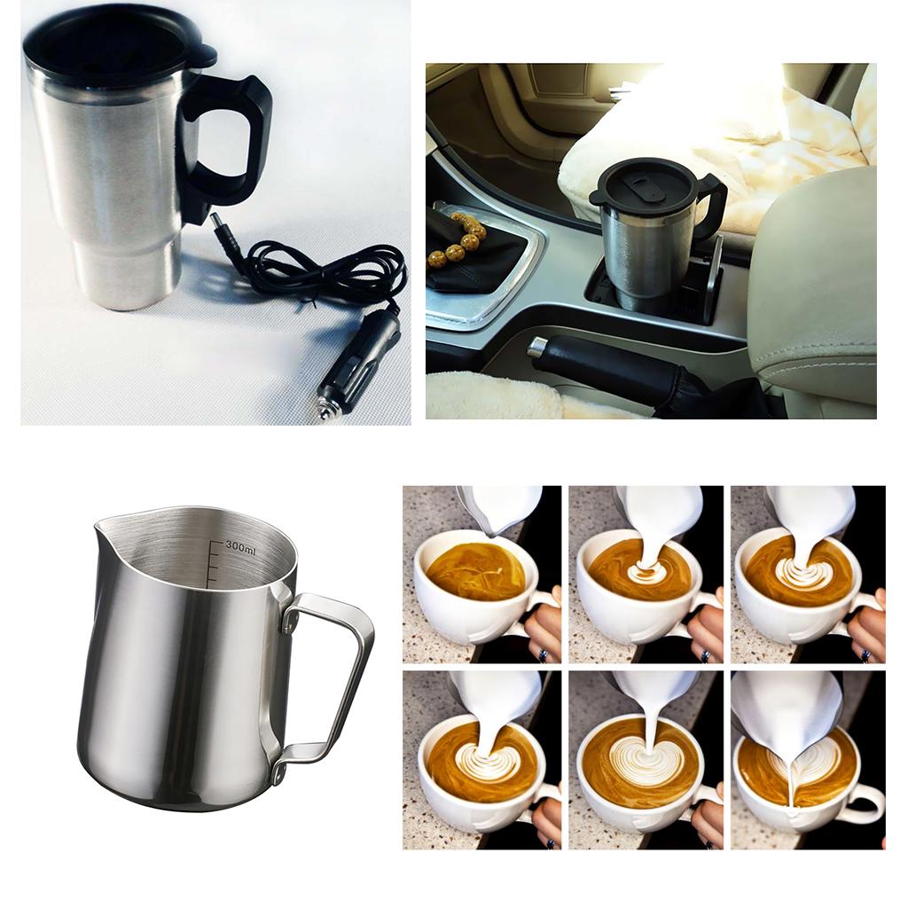 350ml Stainless Steel Coffee Frothing Latte with Scale+Car Heated Travel Mug