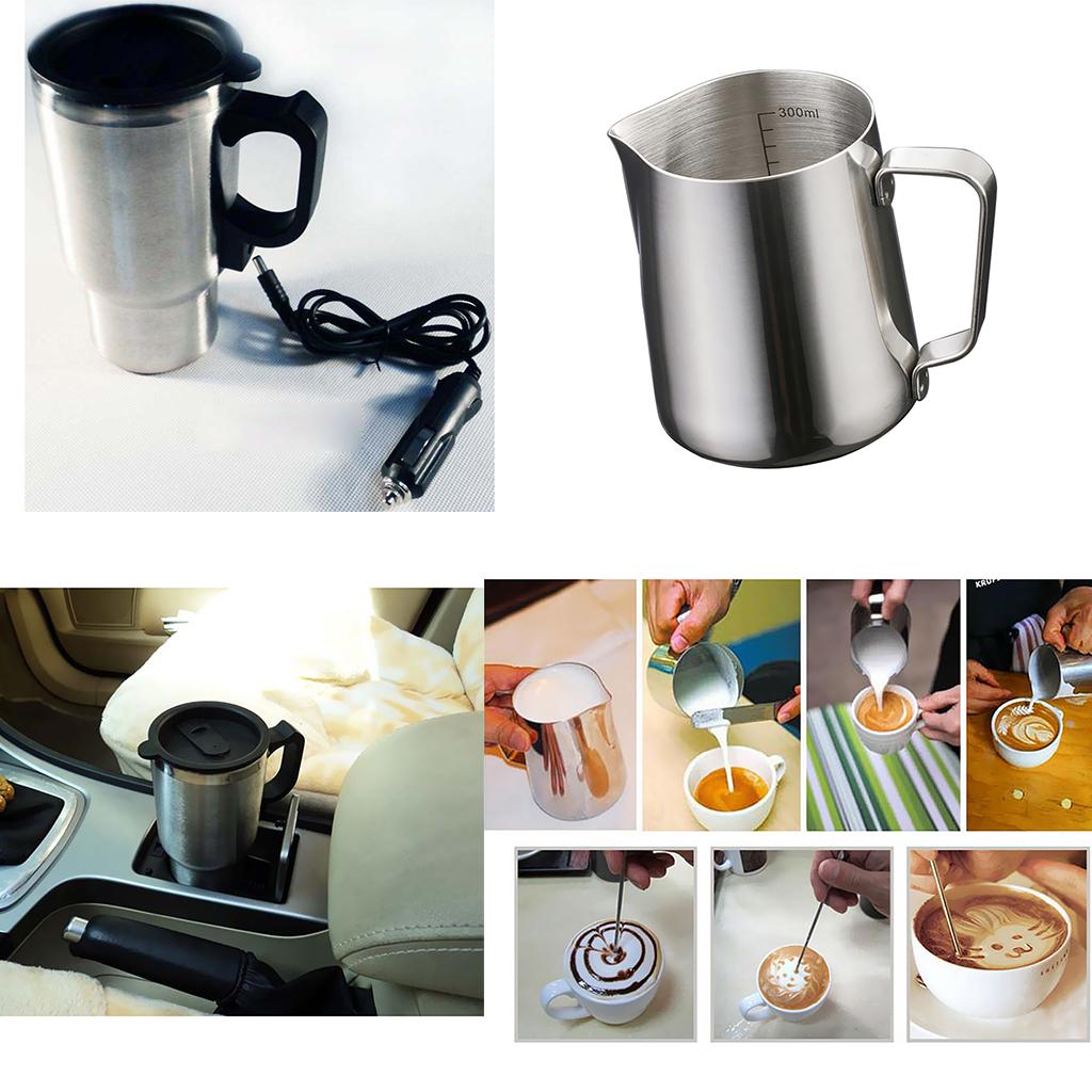 350ml Stainless Steel Coffee Frothing Latte with Scale+Car Heated Travel Mug