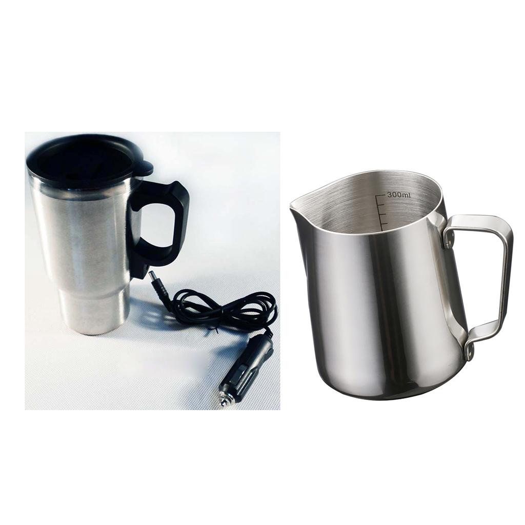 350ml Stainless Steel Coffee Frothing Latte with Scale+Car Heated Travel Mug