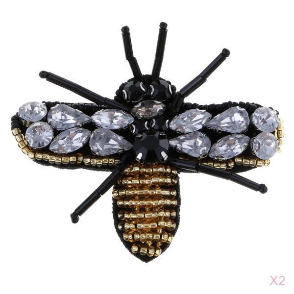 2pcs Bee Sequins Rhinestones Beaded Patches Sew on Patch Appliques Decor