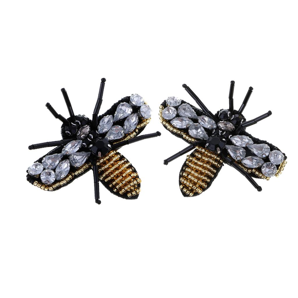 2pcs Bee Sequins Rhinestones Beaded Patches Sew on Patch Appliques Decor