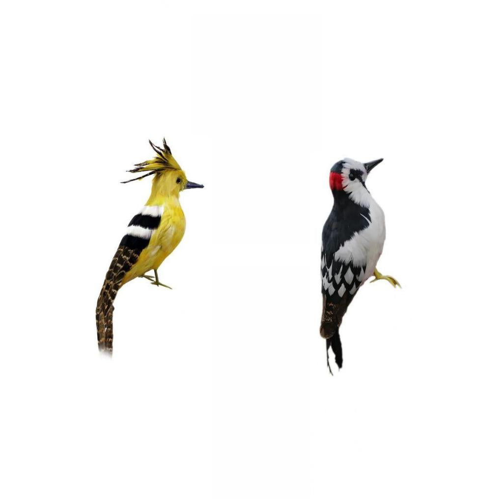 2 Piece Artificial Feather Animal Woodpecker Hoopoe Garden Figurine Decor