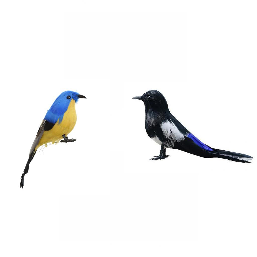 Artificial Magpie+Small Bird Feathered Realistic Garden Home Decor Ornament