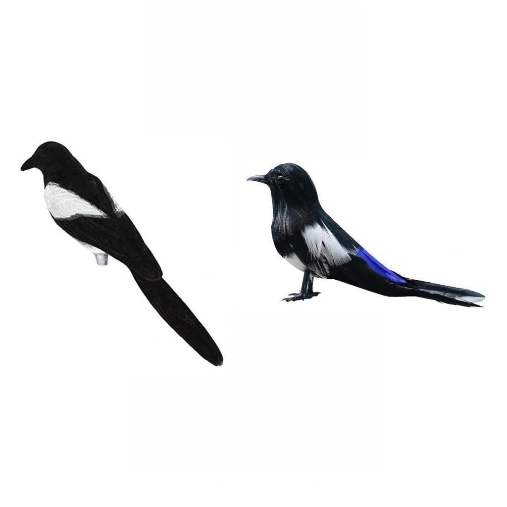 2 Piece Artificial Bird Feathered Realistic Garden Home Ornament Magpies