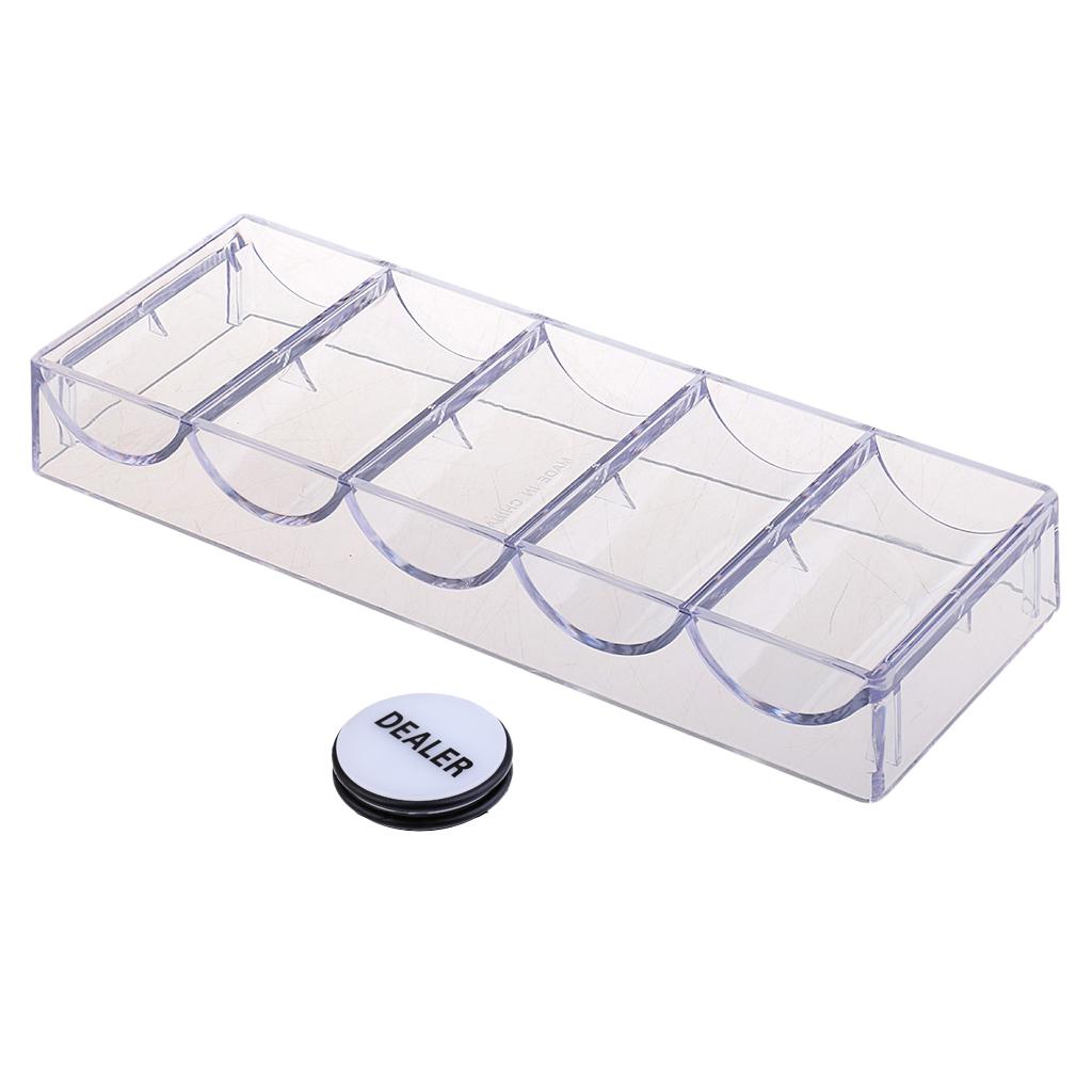 Acrylic Poker Chips Storage Tray 100 Chips + Double Sided Dealer Button