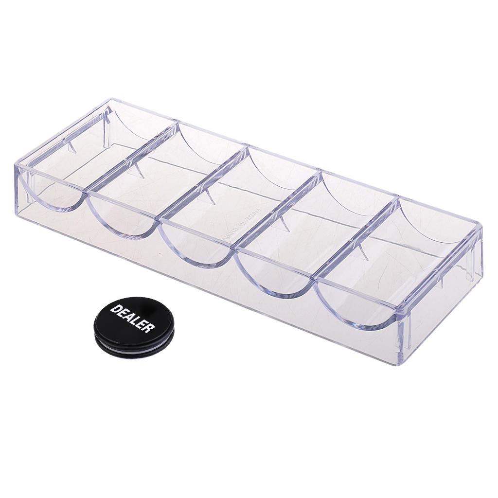 Acrylic Poker Chips Storage Tray 100 Chips + Double Sided Dealer Button