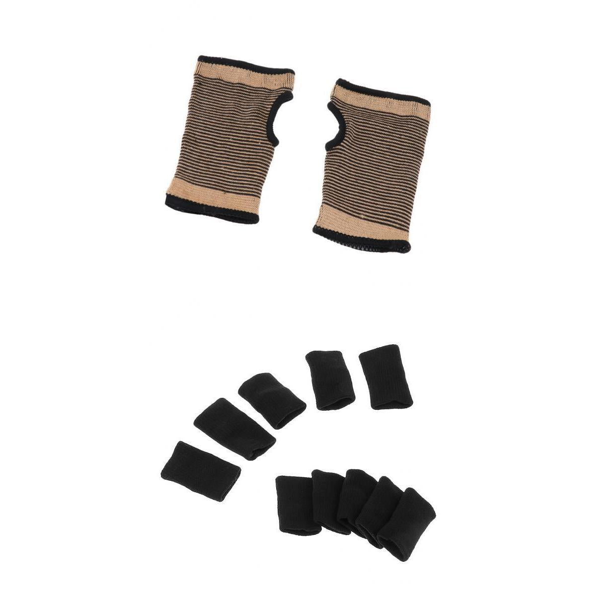 10 Pieces Stretchy Finger Protectors Sleeves with 1 Pair Wrist Palm Guard