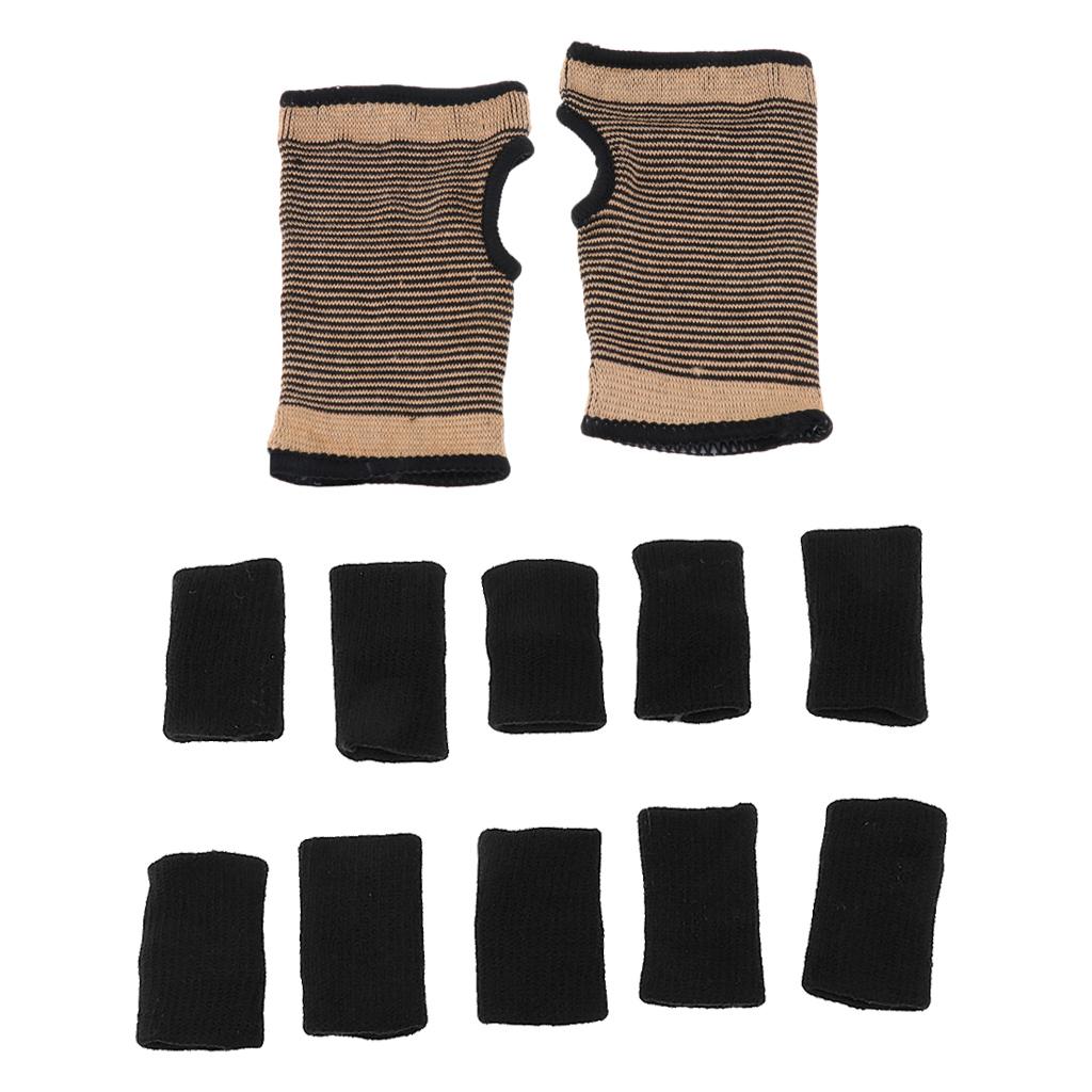 10 Pieces Stretchy Finger Protectors Sleeves with 1 Pair Wrist Palm Guard