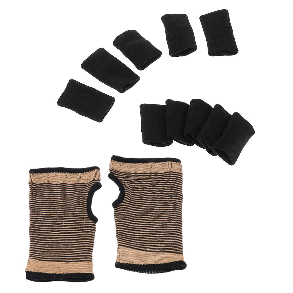 10 Pieces Stretchy Finger Protectors Sleeves with 1 Pair Wrist Palm Guard