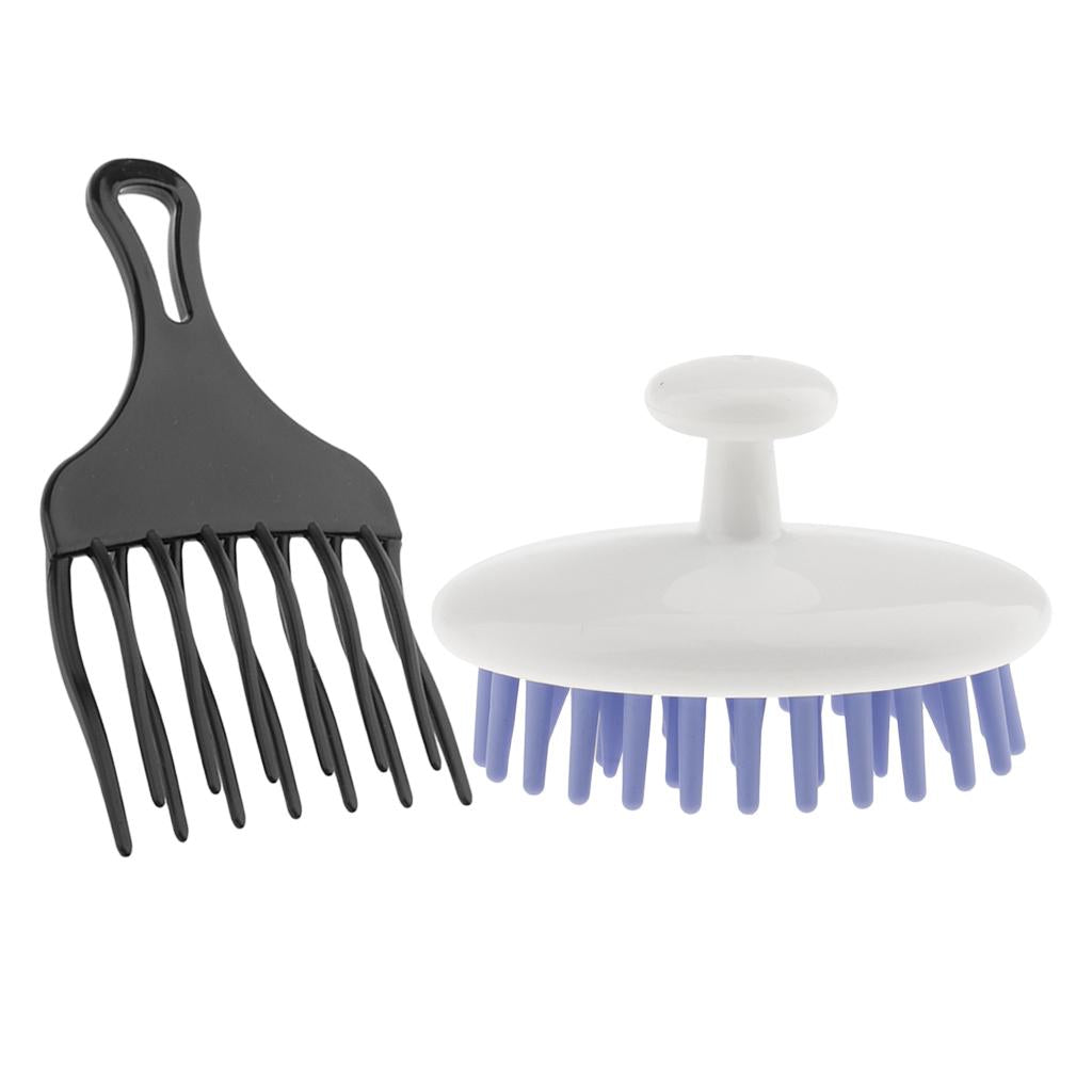 Afro Hair Pick Comb Detangle Wig Styling Lift Hairbrush+Shampoo Scalp Brush