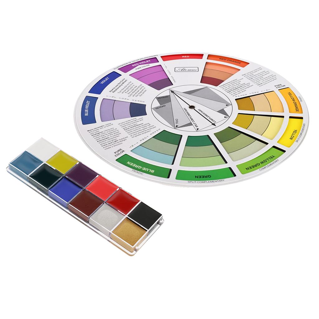 12 Color Face Body Art Paint Makeup Palette for Halloween+Color Mixing Wheel
