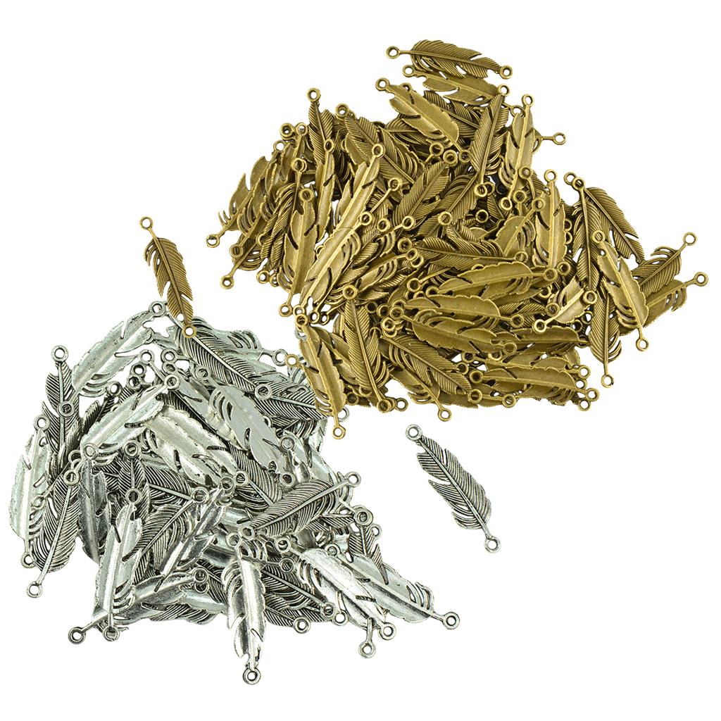 200pcs Feather Charm Pendant for Bracelet Necklace Jewelry Making Findings