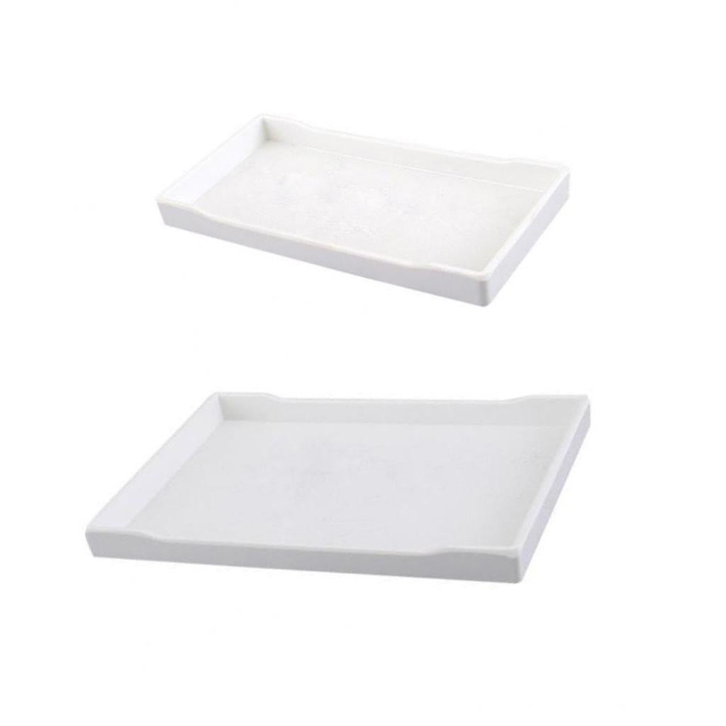 2x Melamine Hotel Serving Tray Dishes Cup Glass Cake Set White 22cm 24.9cm