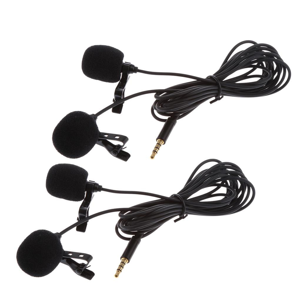 2 Pieces Mini Lapel Microphone Dual Headed Recording Clip-On Mic For Phones