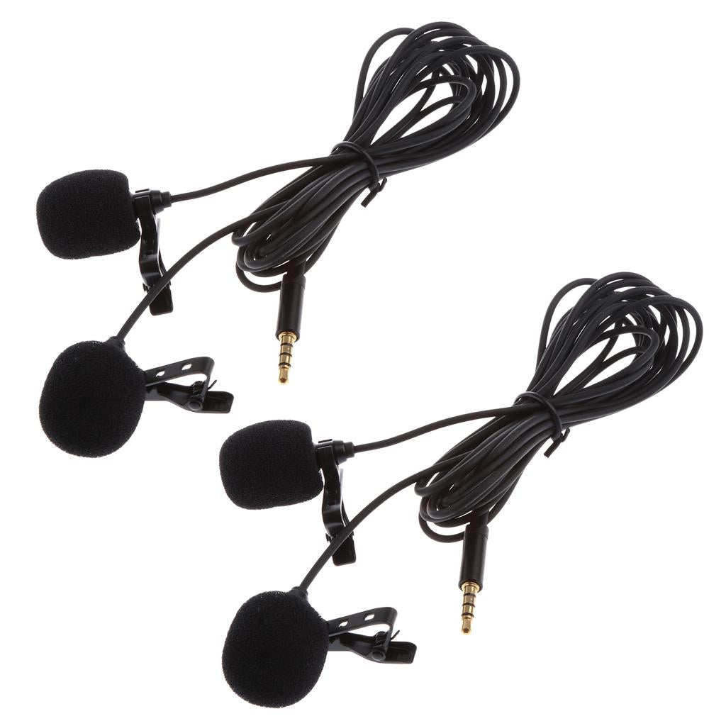 2 Pieces Mini Lapel Microphone Dual Headed Recording Clip-On Mic For Phones