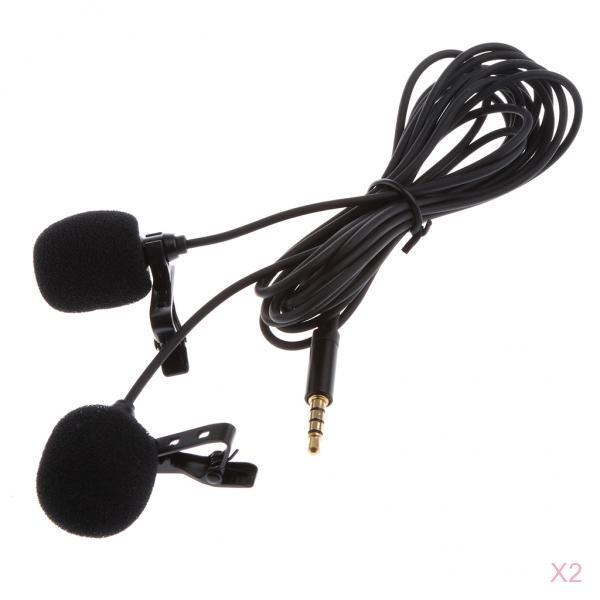 2 Pieces Mini Lapel Microphone Dual Headed Recording Clip-On Mic For Phones