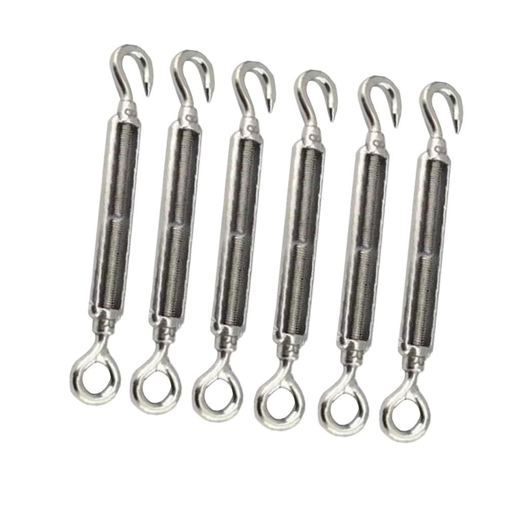 6 Pieces Stainless Steel Hook Eye Turnbuckle Wire Rope Tension Turnbuckle