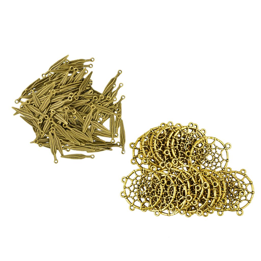 20pcs Antique Bronze Dreamcatcher Connector Charms + 100pcs Feather Pendant