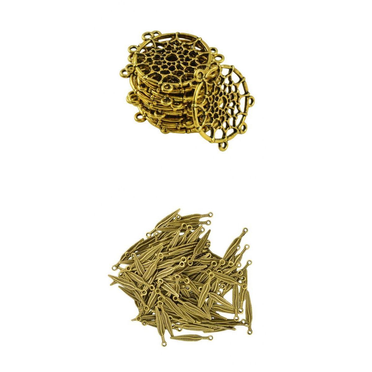 20pcs Antique Bronze Dreamcatcher Connector Charms + 100pcs Feather Pendant