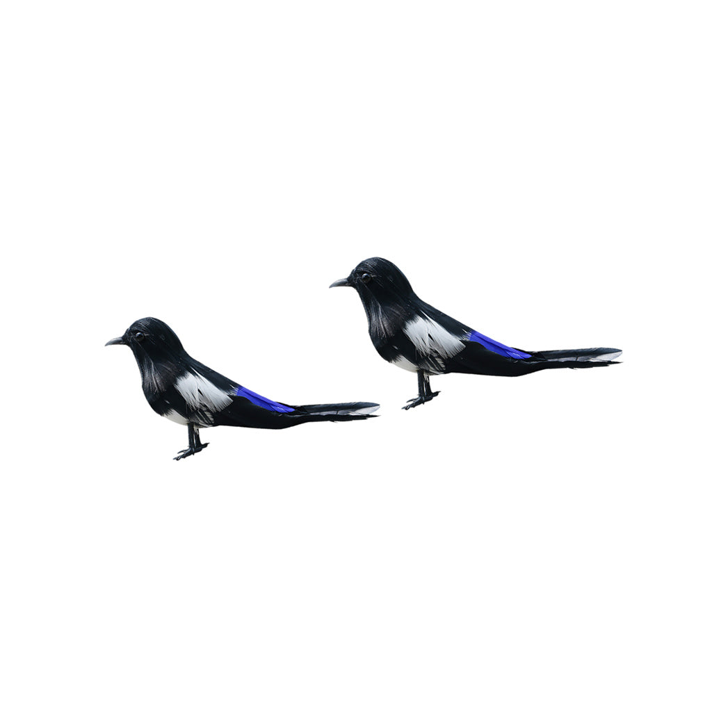 2 Pieces Artificial Bird Feather Realistic Garden Home Decor Ornament Magpie