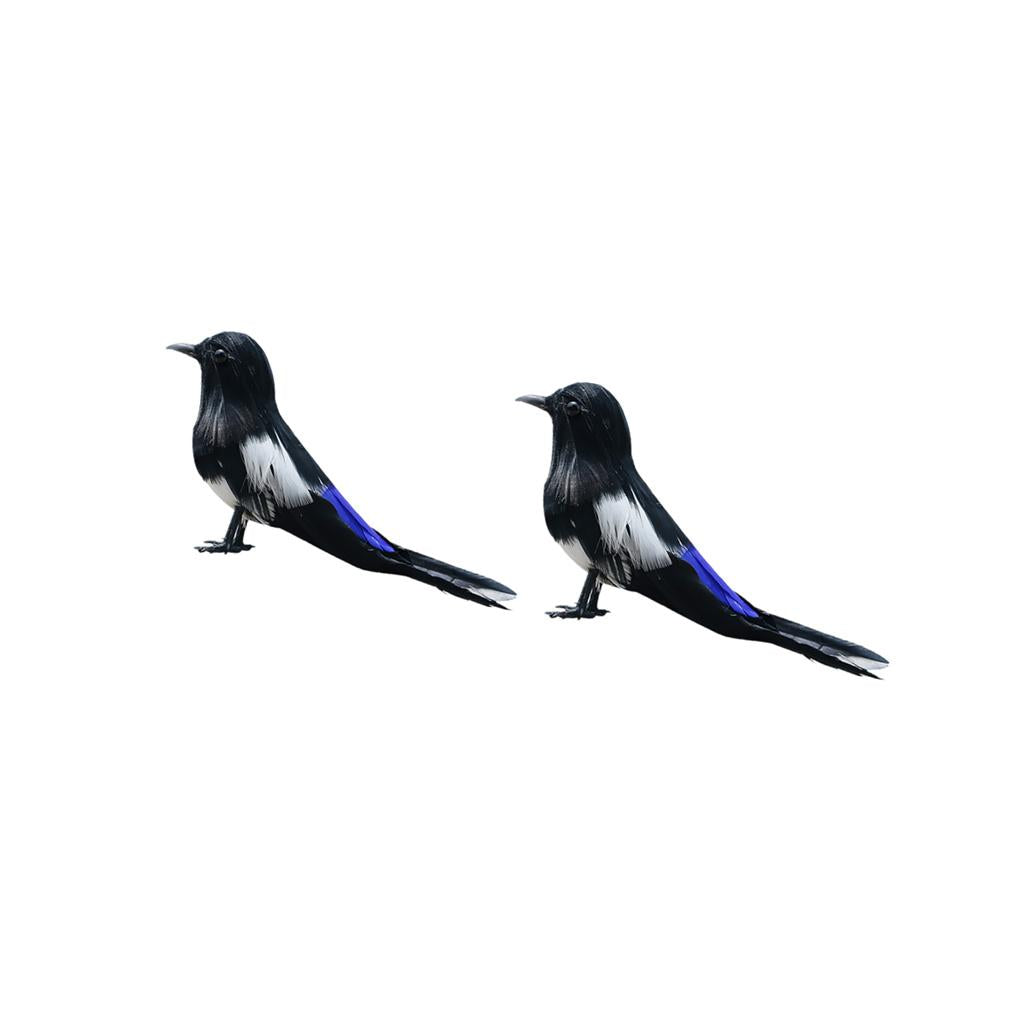 2 Pieces Artificial Bird Feather Realistic Garden Home Decor Ornament Magpie