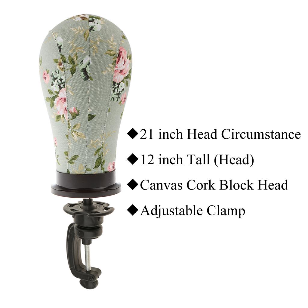 Canvas Cork Block Mannequin + Table Clamp Head Wig Making Hat Display 21 in